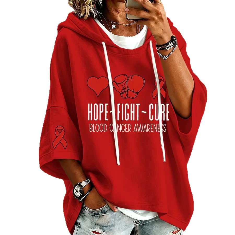 Heart Boxing Glove Ribbon Print Loose-Fit Hoodie for Women