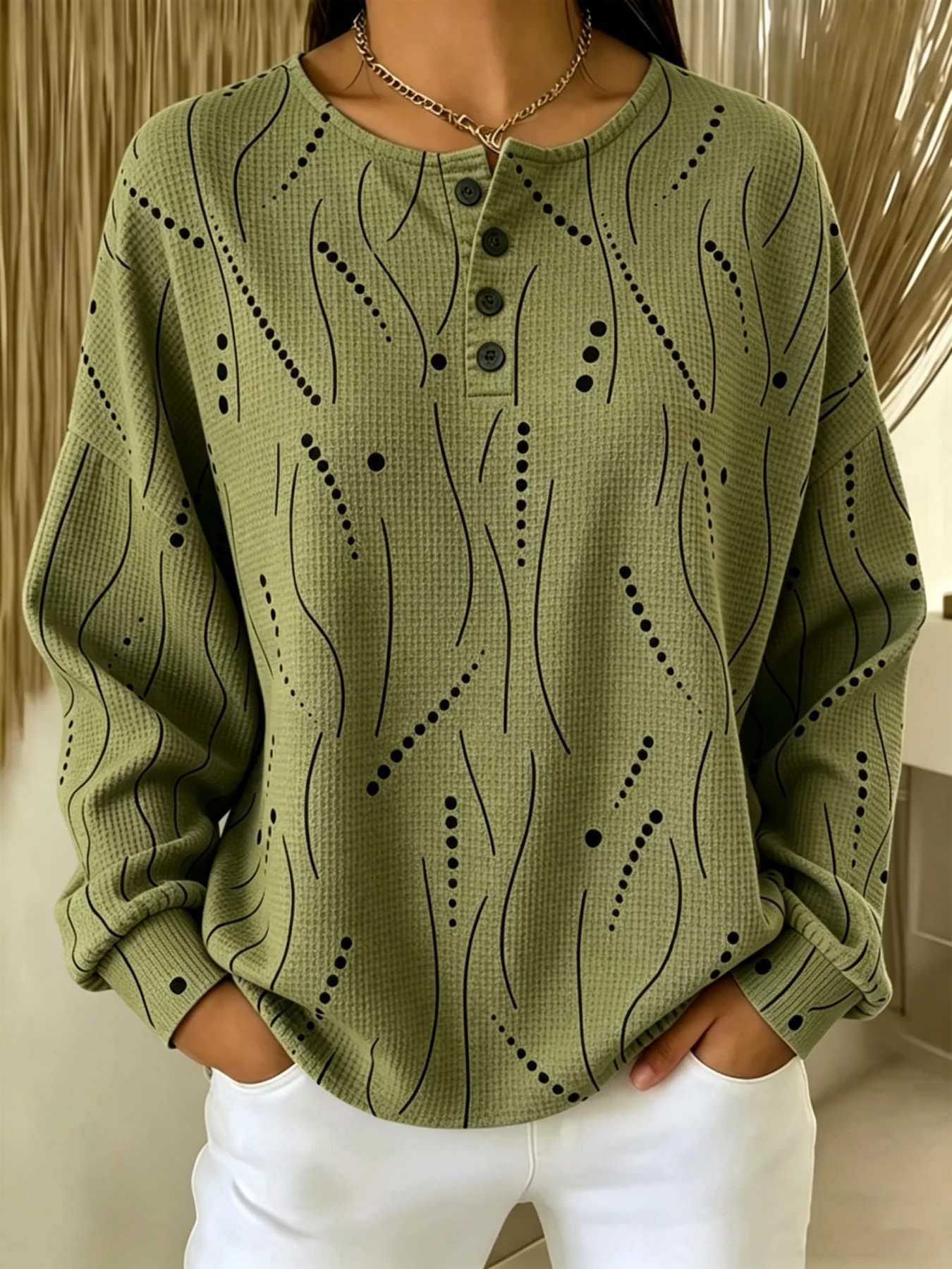 Women's Retro Polka Dot Print Button Sweatshirt