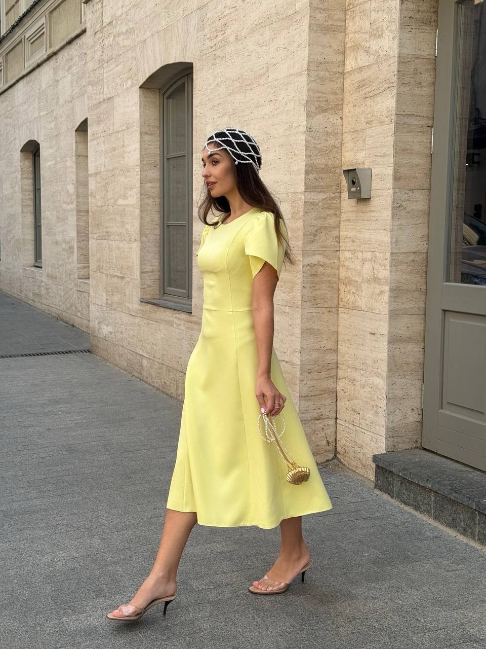 Solid Color A-Line Dress with Waist-Cinching Design