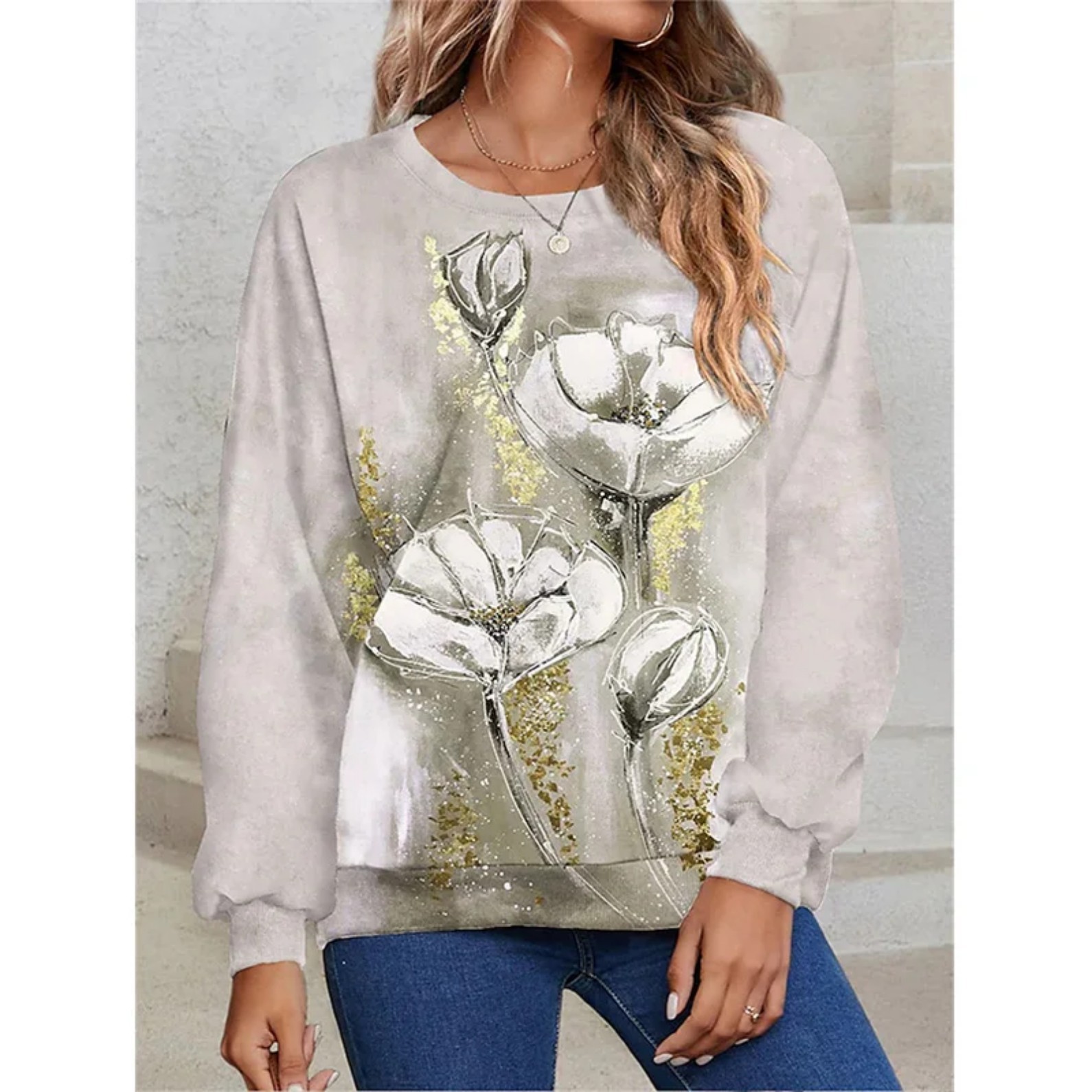Women's Floral Print Crewneck Sweatshirt
