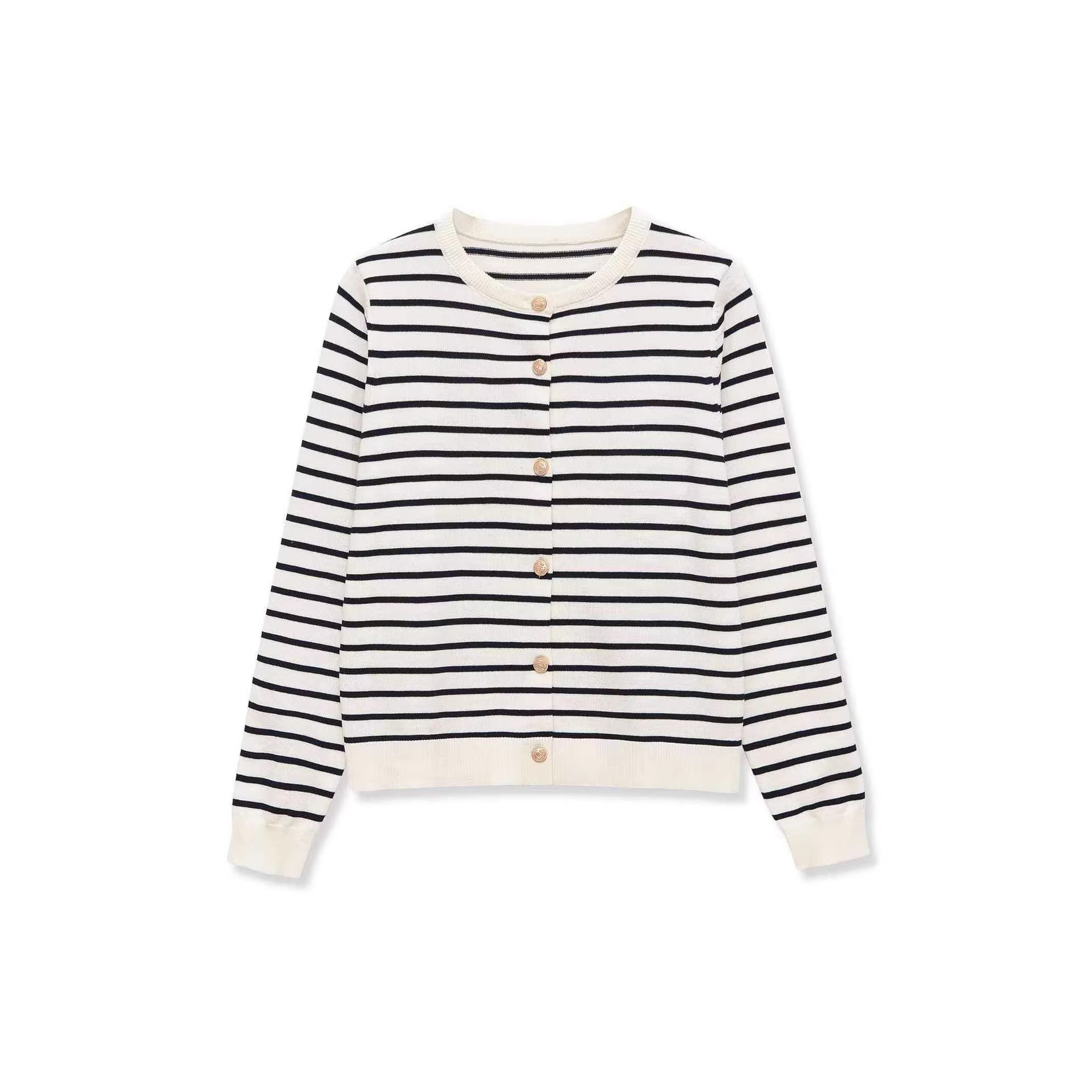Striped Knit Cardigan Sweater Button Front Long Sleeve