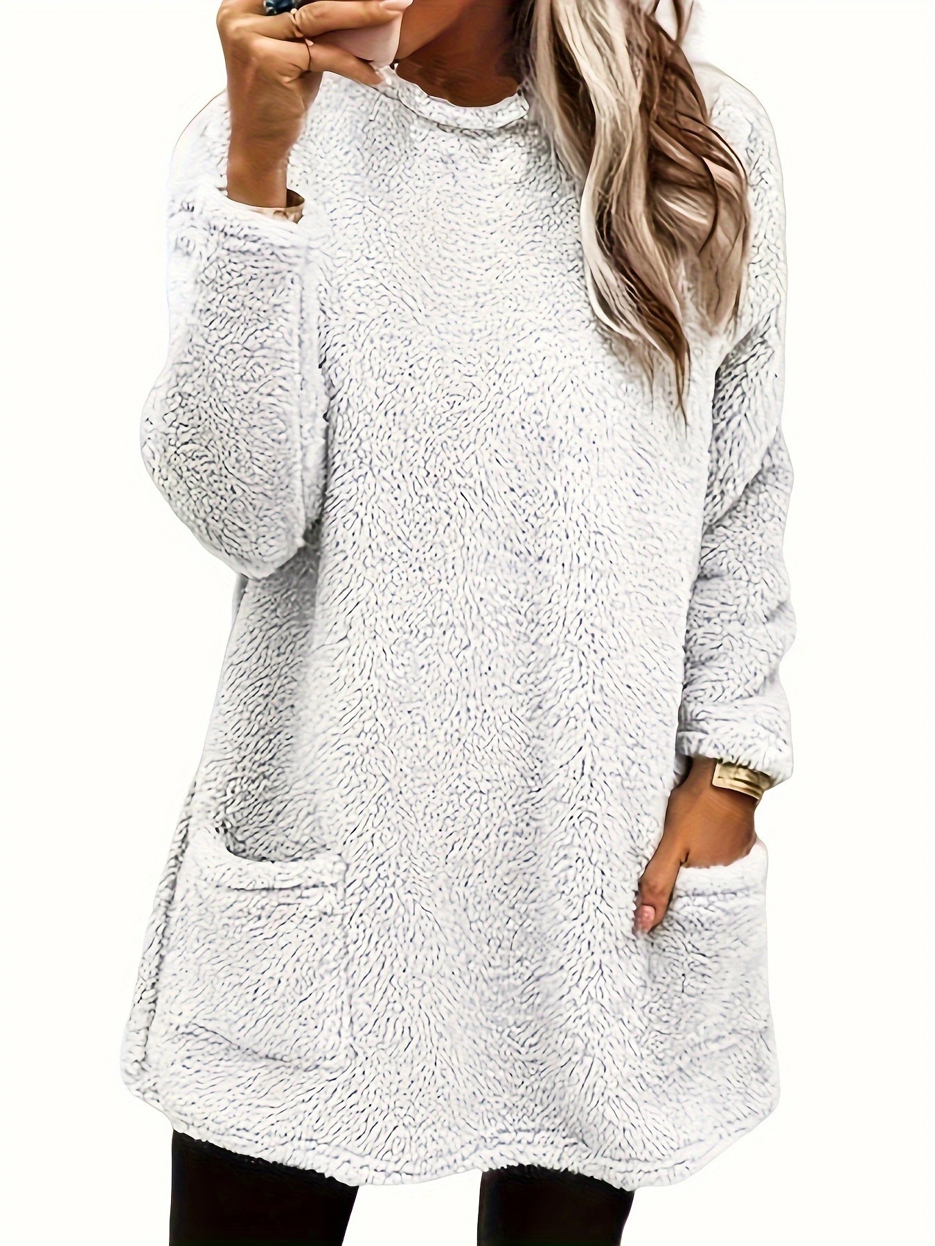 Women's Fleece Pullover Sweatshirt Long Sleeve Crew Neck Loose Fit with Pocket