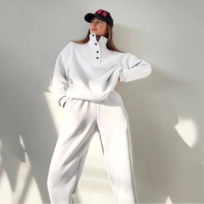 Women's Button Stand Collar Two-Piece Pants Set