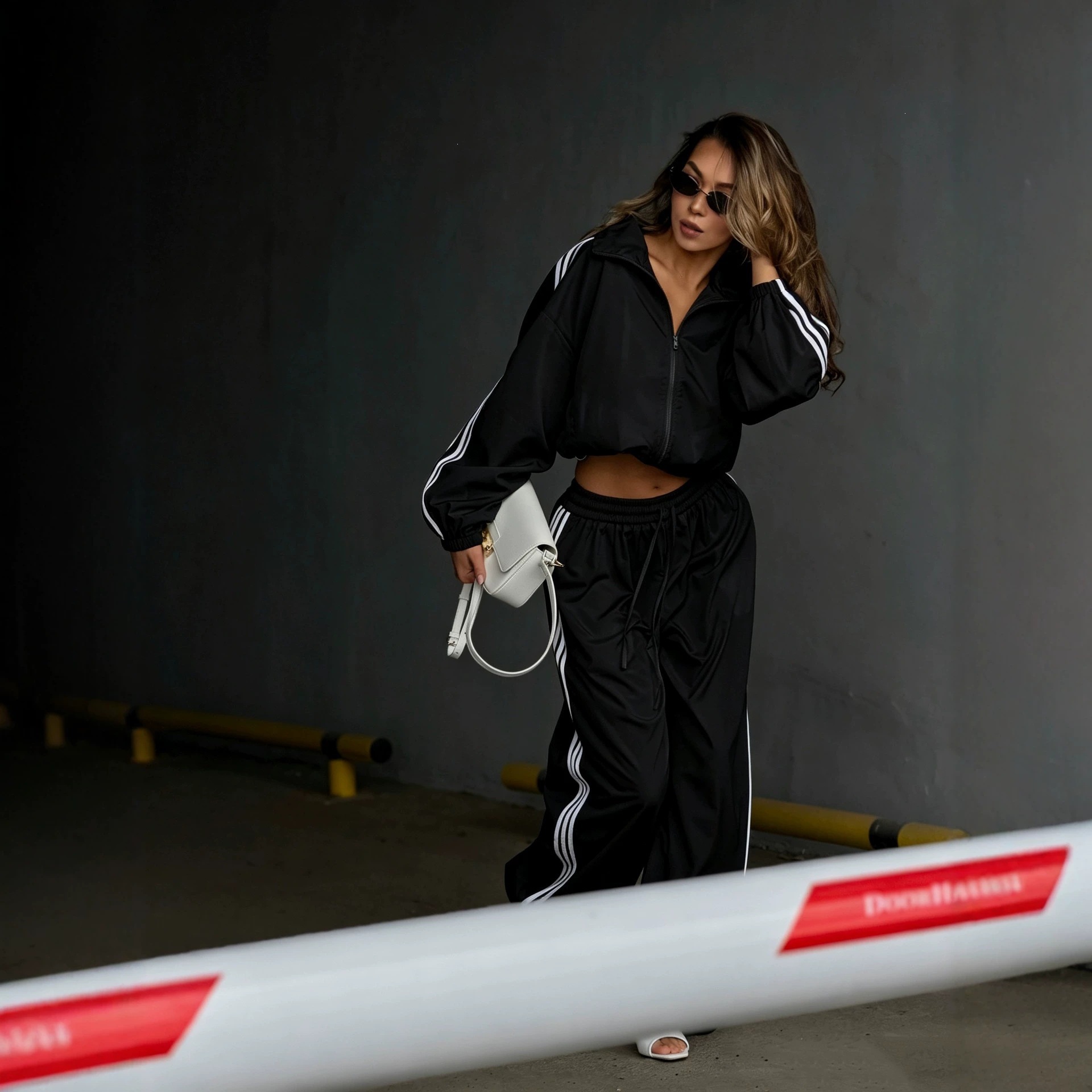 Retro Three-Stripe Zip-Up Tracksuit with Drawstring Pants