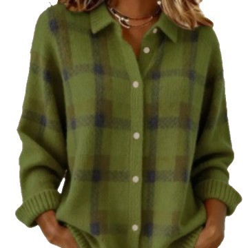 Plaid Collared Button-Front Cardigan Sweater