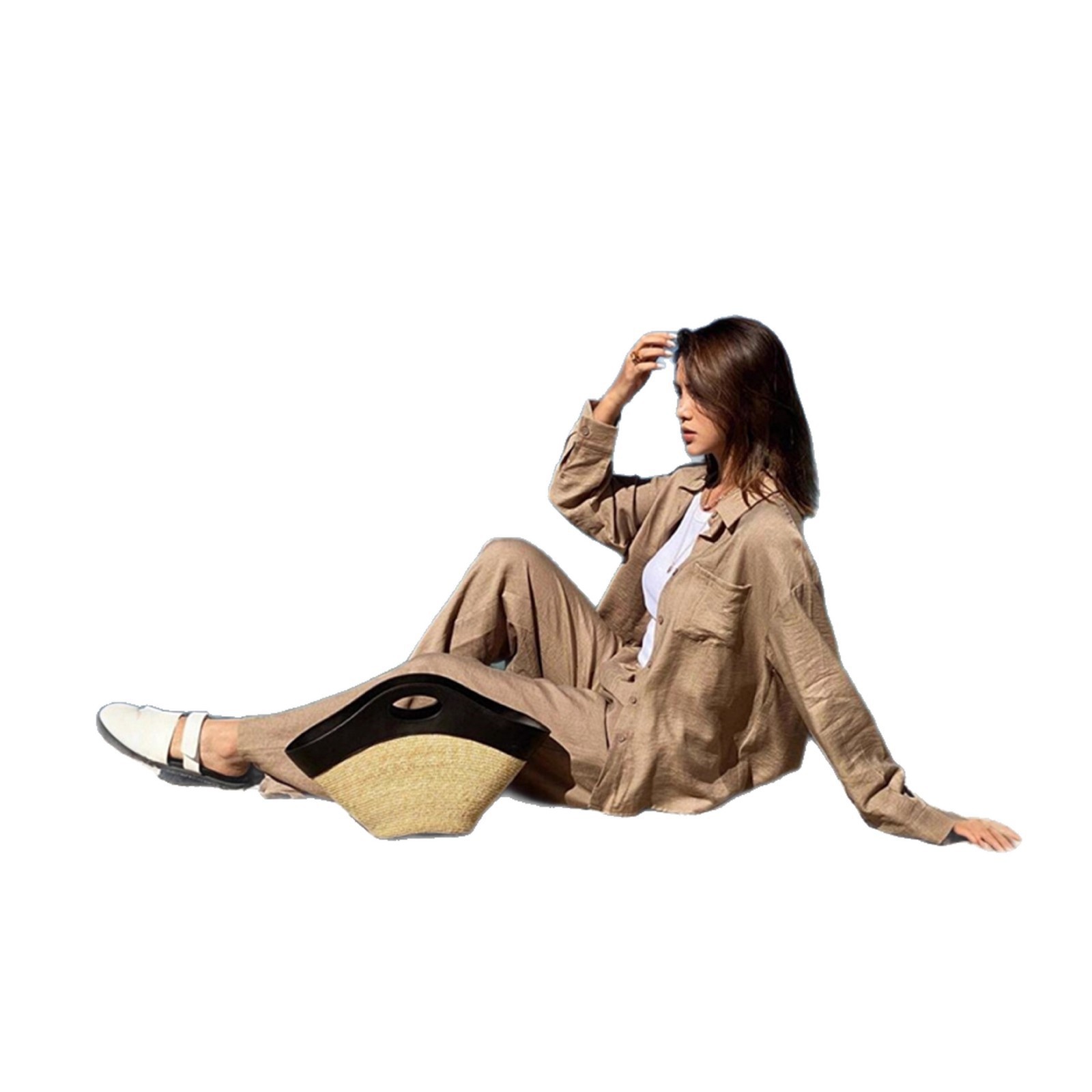 Women's Button-Down Loose Casual Two-Piece Pant Set