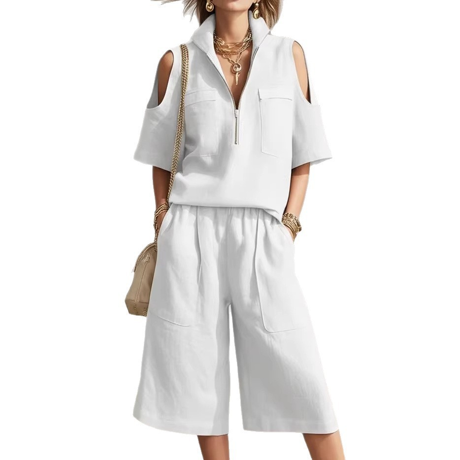Women's Short Sleeve T-Shirt and Shorts Set Solid Color Loose Fit