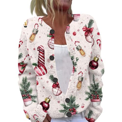 Women's Christmas Print Button Cardigan Sweater