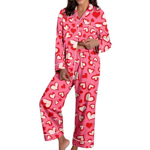 Women's Cuban Collar Christmas Bow Print Long Sleeve Shirt Set