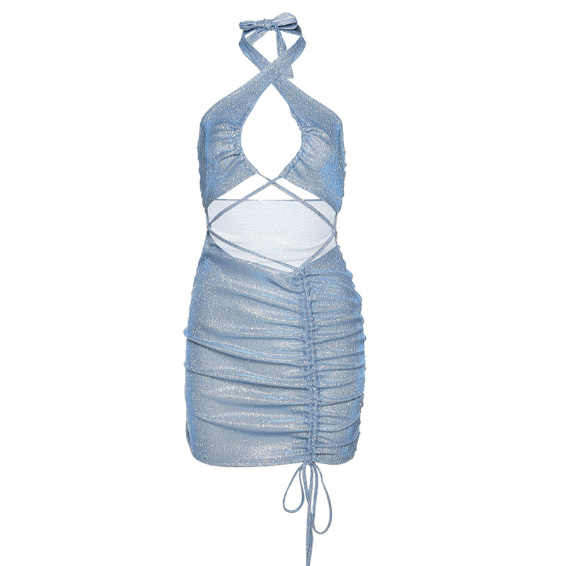 Women's Sexy Cutout Halter Strapless Bodycon Dress Solid Backless