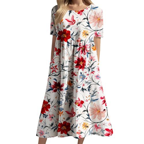 Women's Floral Print Casual A-Line Midi Dress with 3D Digital Print
