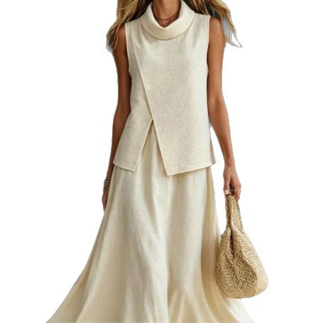 Minimalist Linen-Blend Vest and Skirt Set Women's Light Mature Two-Piece