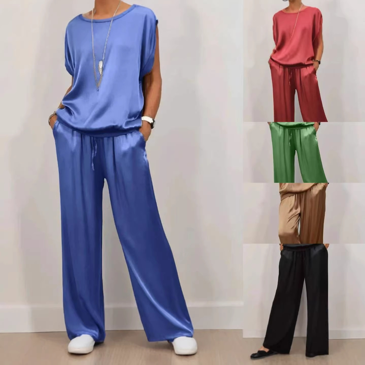 Women's Loose Wide-Leg Pants and Shirt Casual Set