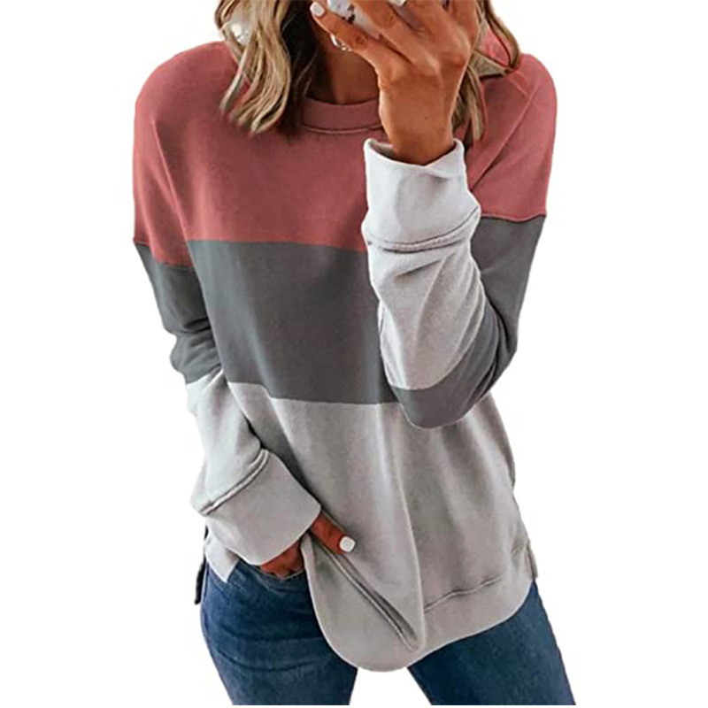 Women's Colorblock Crewneck Long-Sleeve Sweatshirt Loose Fit