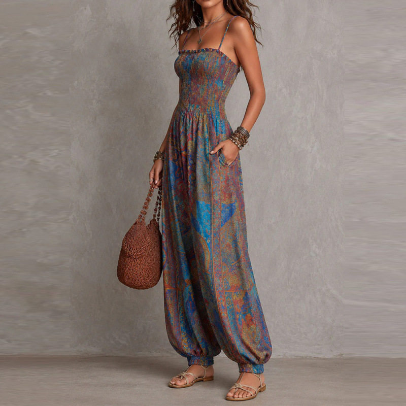 Bohemian Paisley Print Sleeveless Wide-Leg Jumpsuit