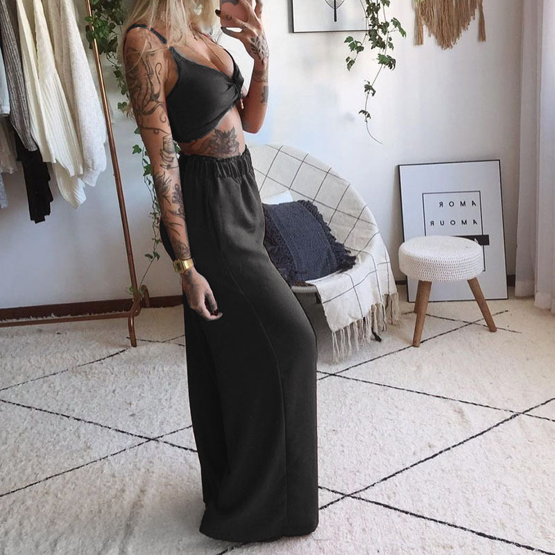 Butterfly Print Tube Top and Wide-Leg Pants Two-Piece Set
