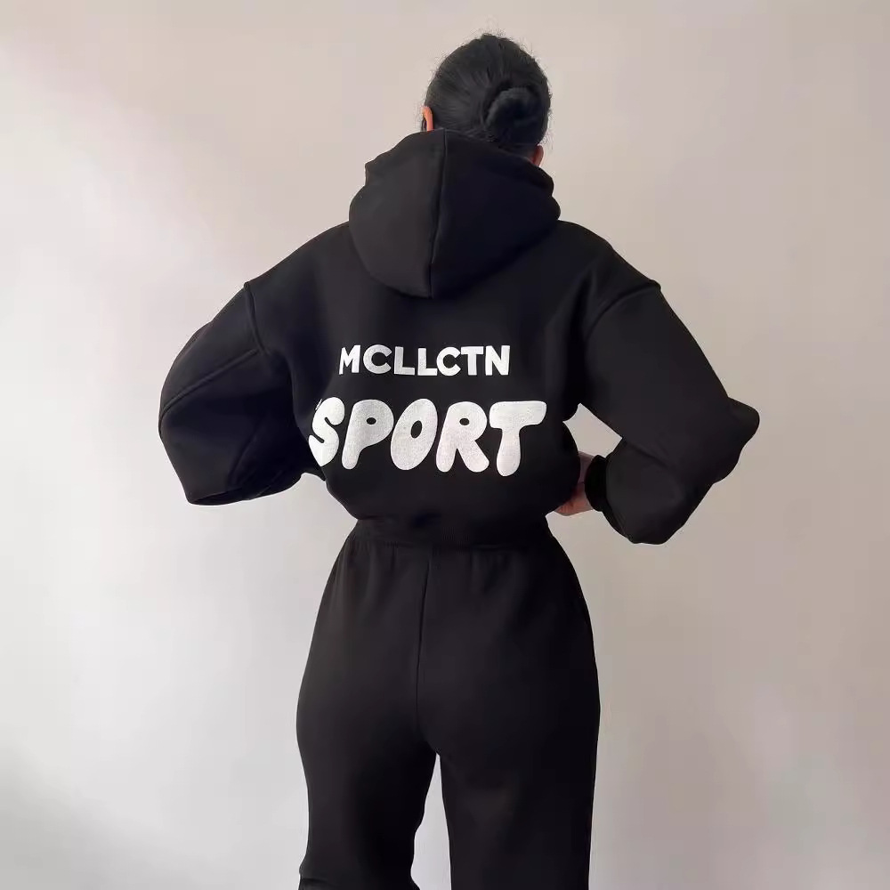 Fleece-Lined Hooded Print Sweatshirt & Pants Set