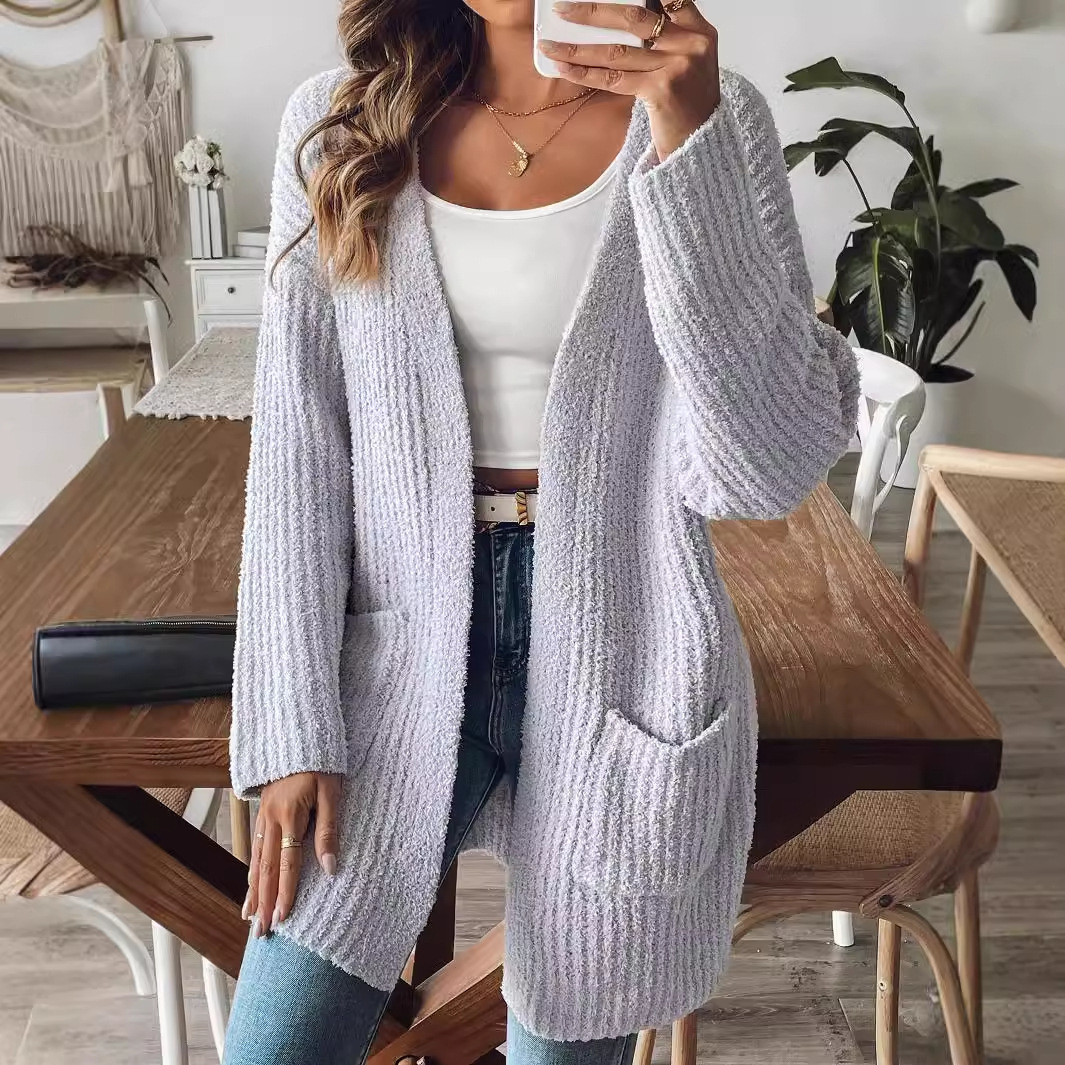 Women's Soft Knit Open-Front Cardigan Sweater with Pockets