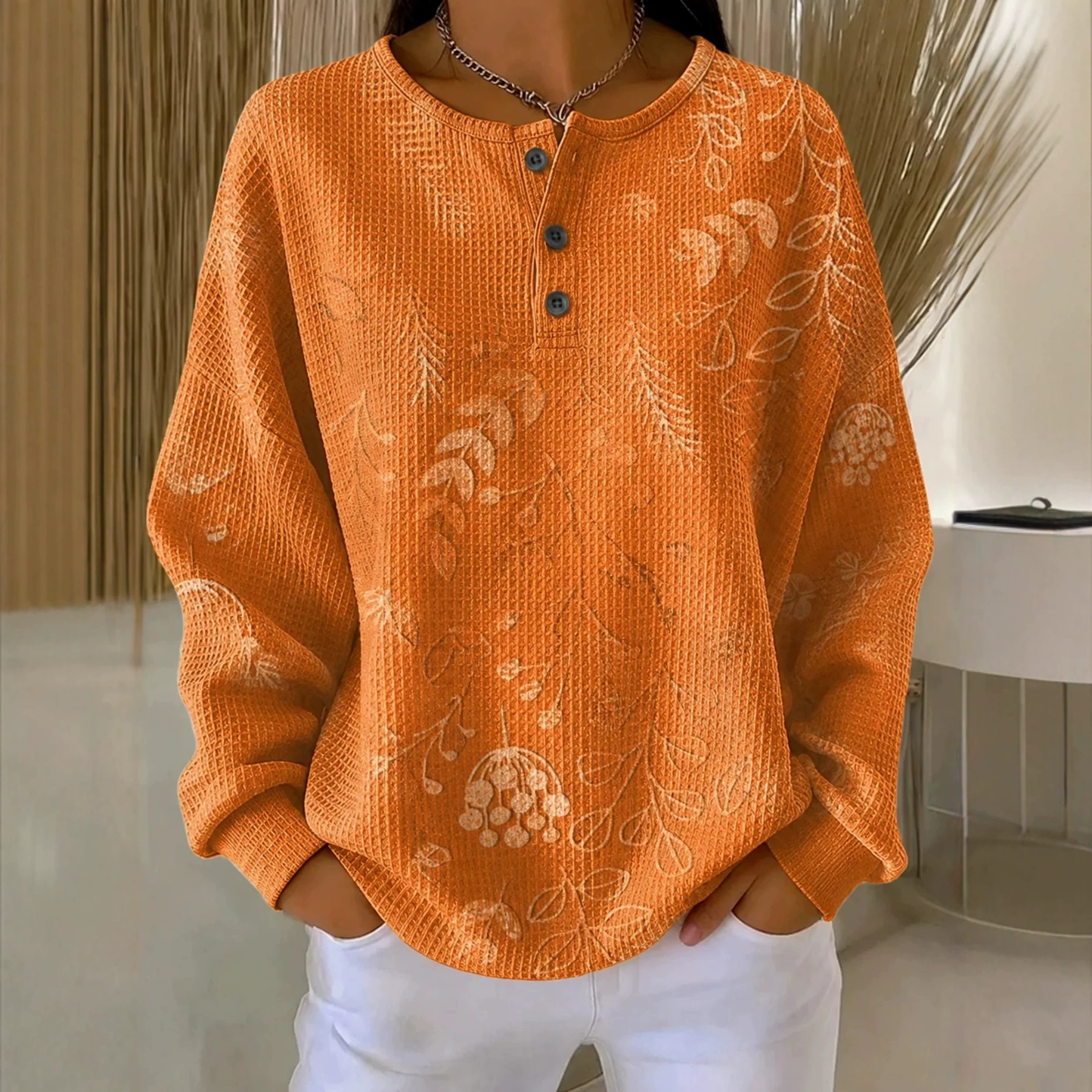 Women's Vintage Floral Print Button Sweatshirt