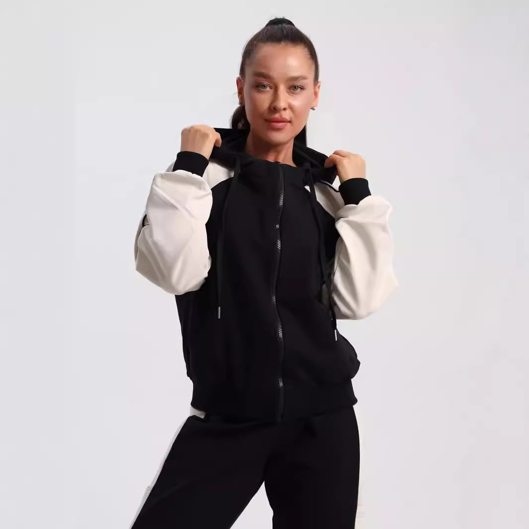 Women's Color-Block Zip Hoodie and Drawstring Pants Two-Piece Set
