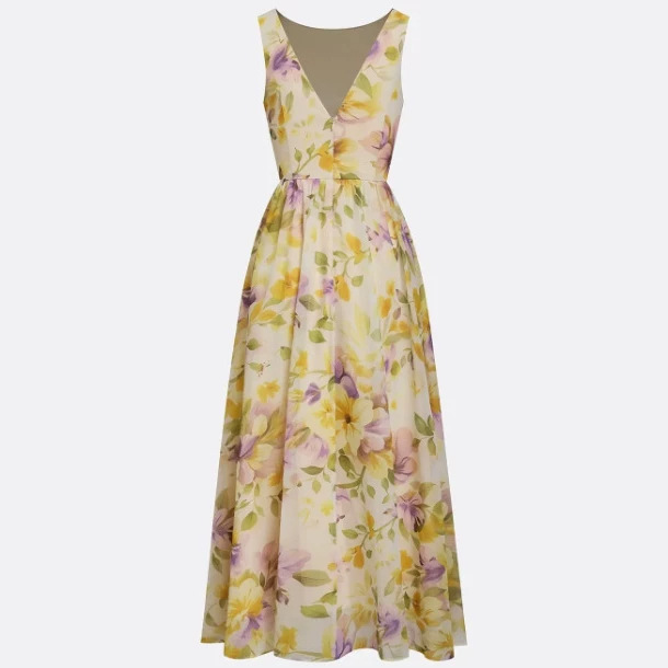 Women's Printed Chiffon A-Line Midi Dress Sleeveless Casual