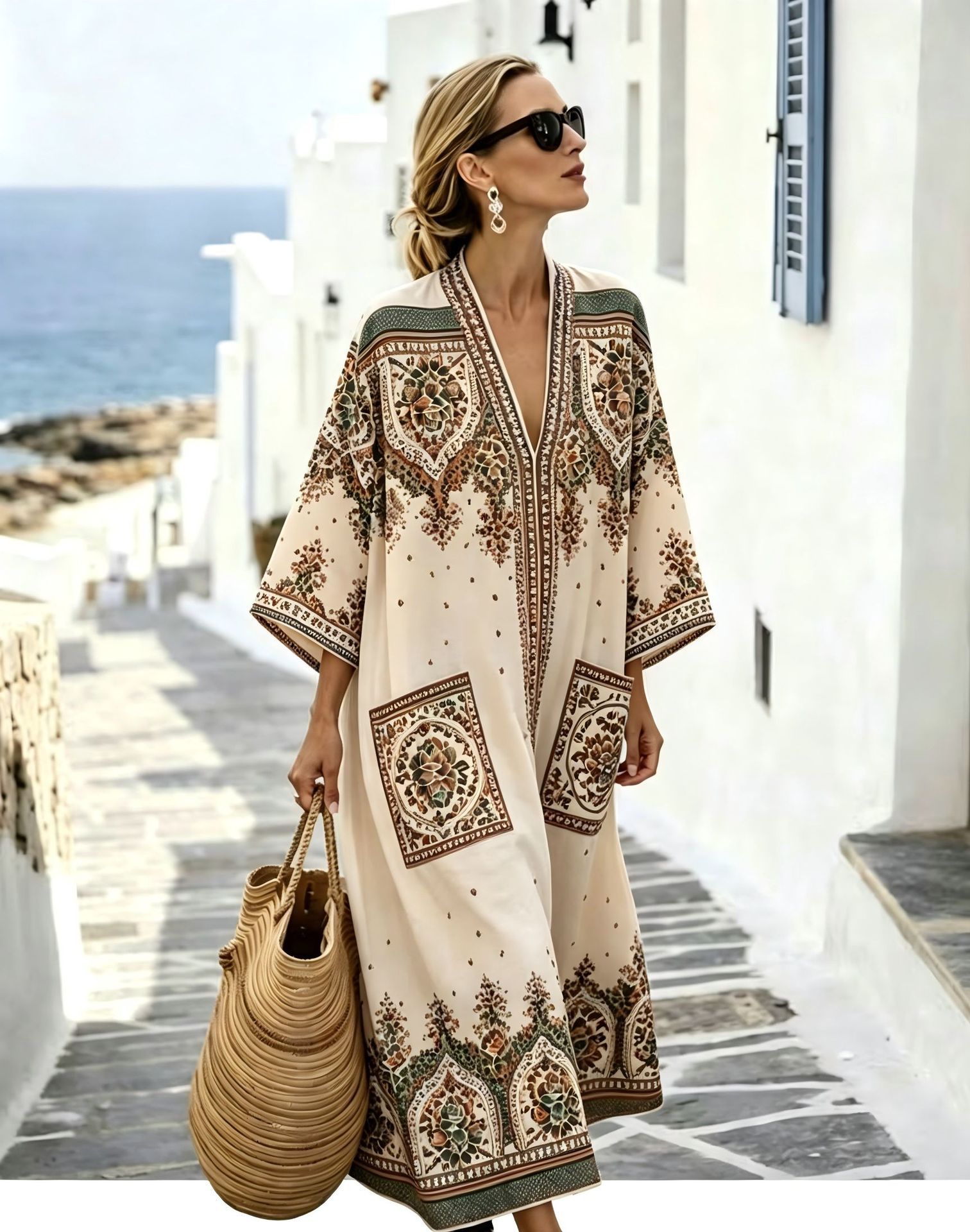 Women's Floral Boho Print Casual Midi Dress