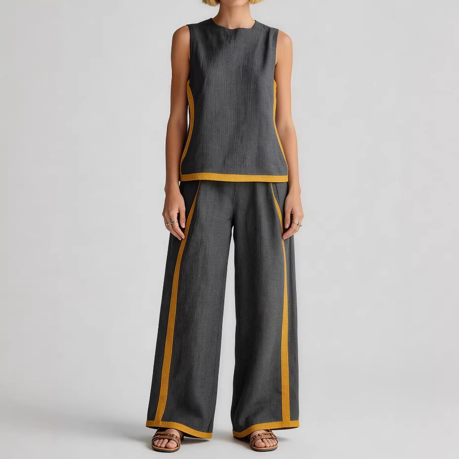 Sleeveless Colorblock Wide-Leg Pants Set Women's Summer Casual Two-Piece