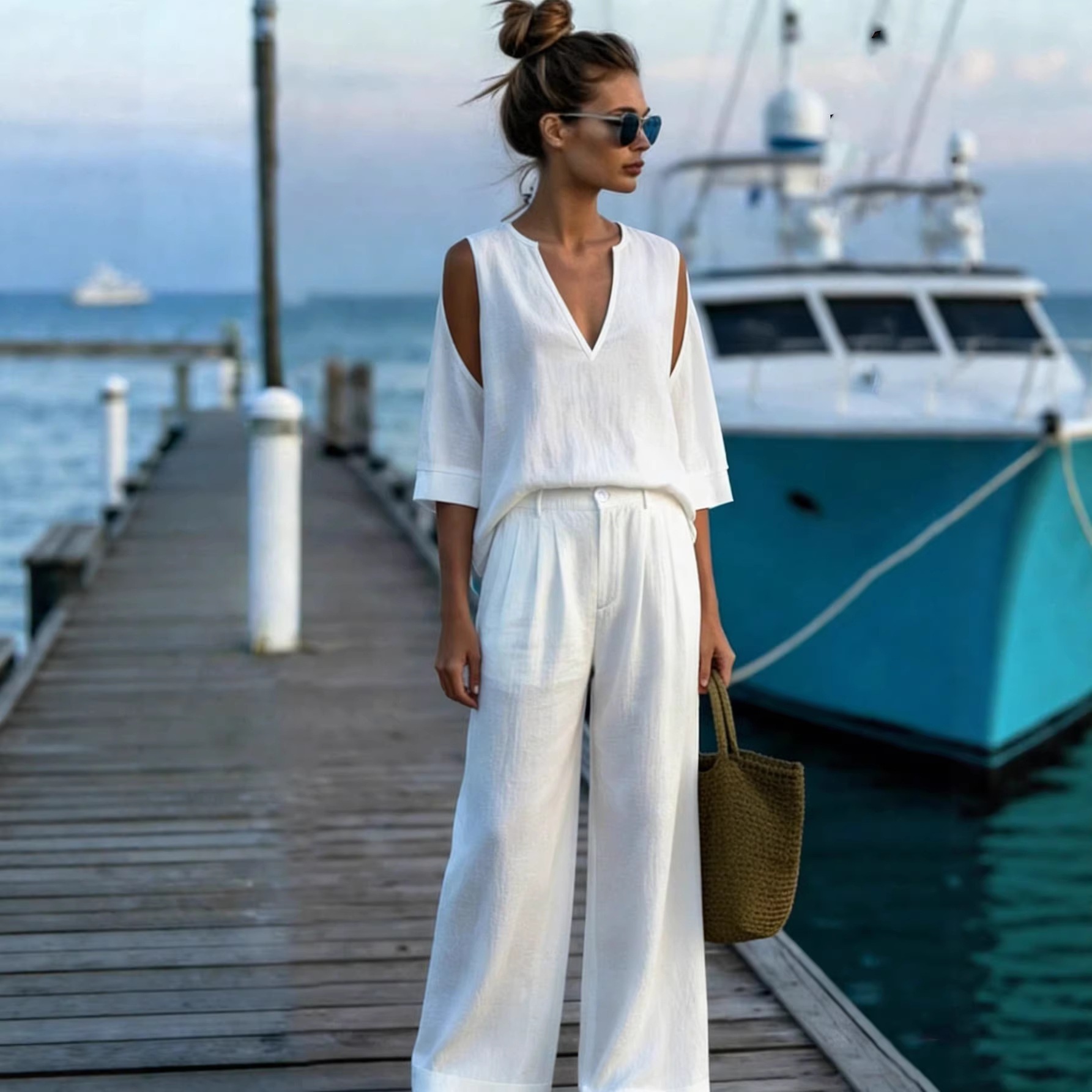 Women's Off-Shoulder Top and Pants Two-Piece Set