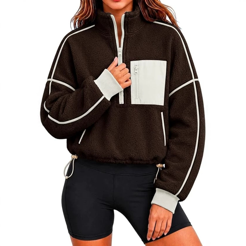 Women's Half-Turtleneck Drawstring Cropped Sweatshirt