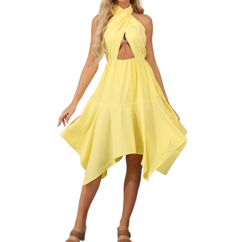 Women's High-Waist Cutout Backless Irregular Hem Halter Dress