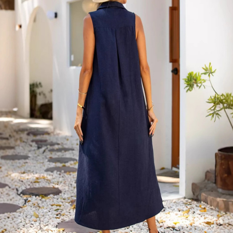 V-Neck Sleeveless Loose Casual Midi Dress