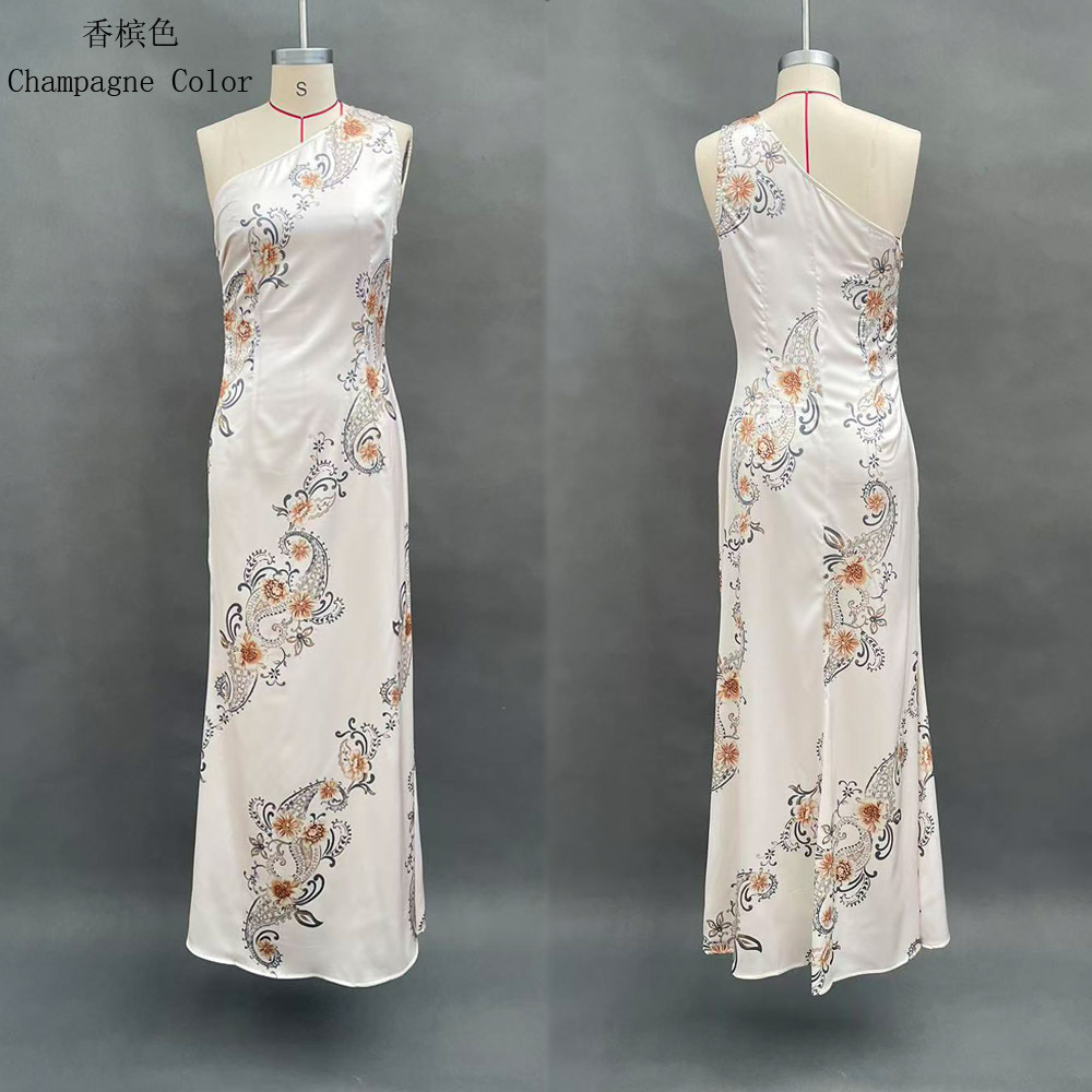 Elegant One-Shoulder Asymmetric Neckline Floral Print Bodycon Midi Dress