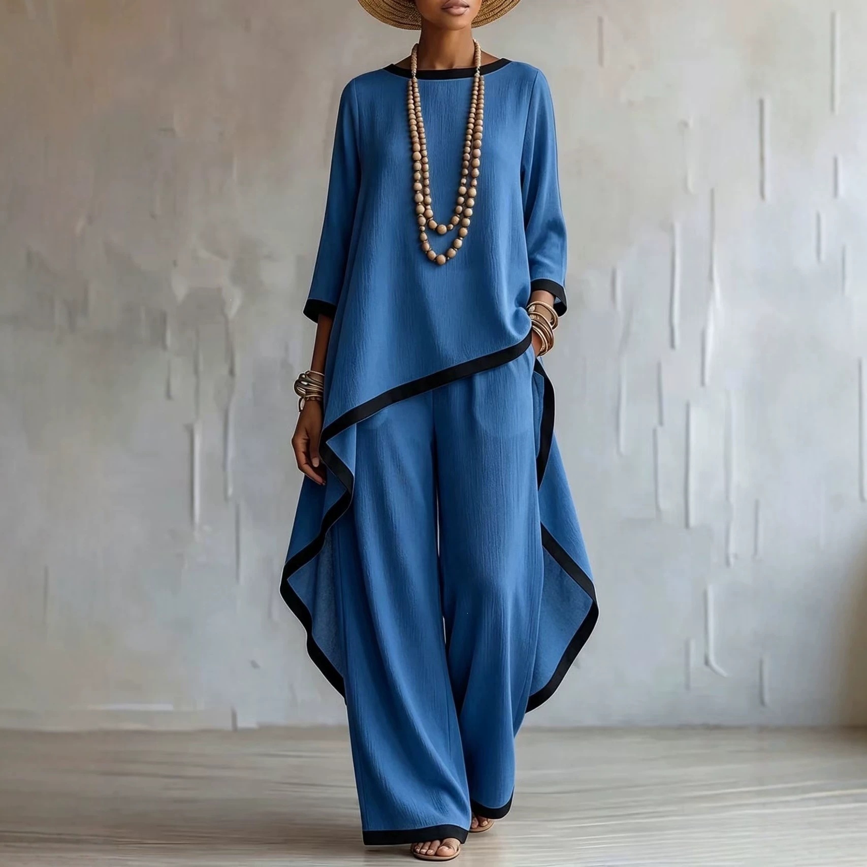 Women's Solid Color Batwing Sleeve Two-Piece Set Long Tunic Top Casual Elegant
