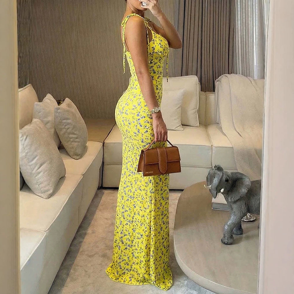 Floral Print Sleeveless A-Line Maxi Dress