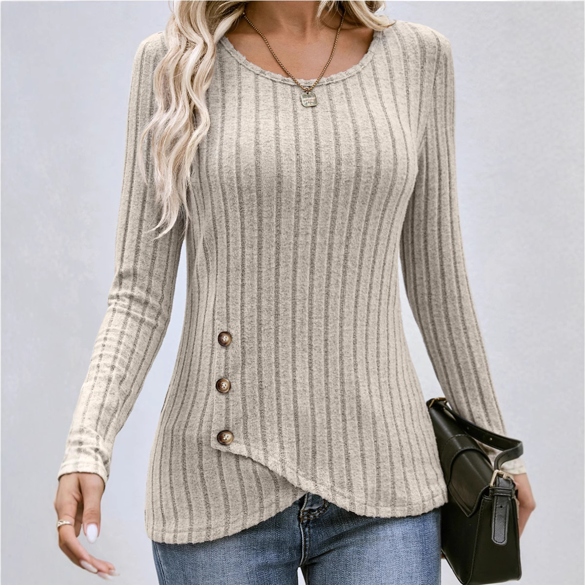Women's Slim Fit Round Neck Long Sleeve Top