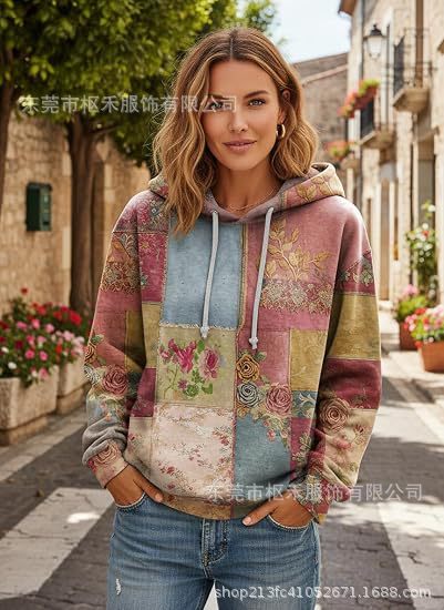 Women's Plaid Print Casual Pullover Hoodie Long Sleeve