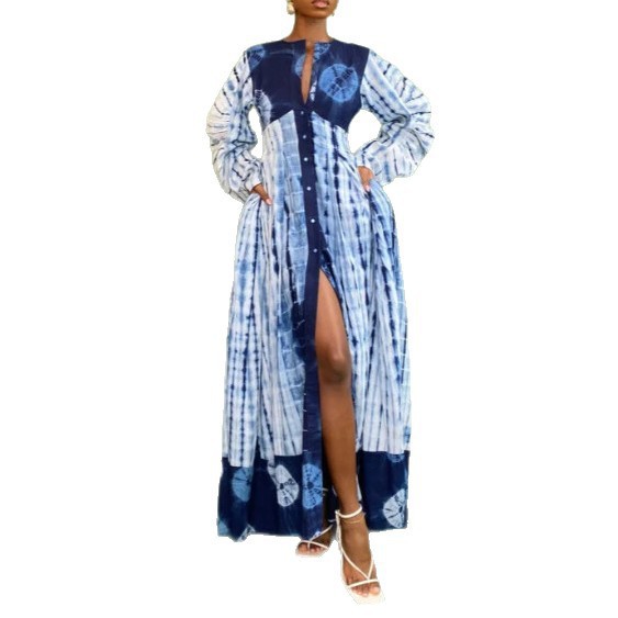 Elegant Printed Long Sleeve A-Line Dress