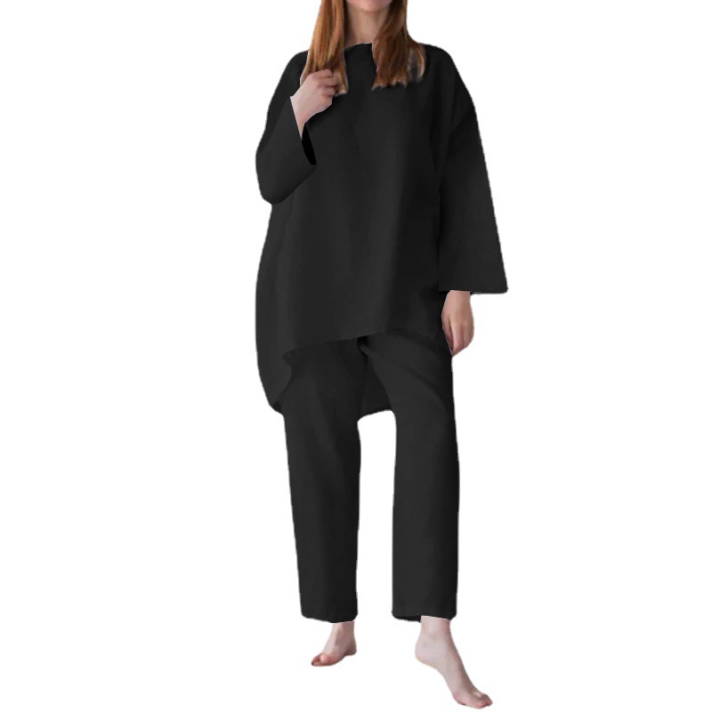 Women's Loose Casual Solid Color Cotton-Linen Two-Piece Set