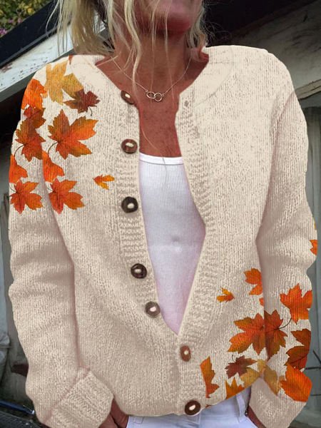 3D Digital Print Open-Front Knit Cardigan Sweater for Women