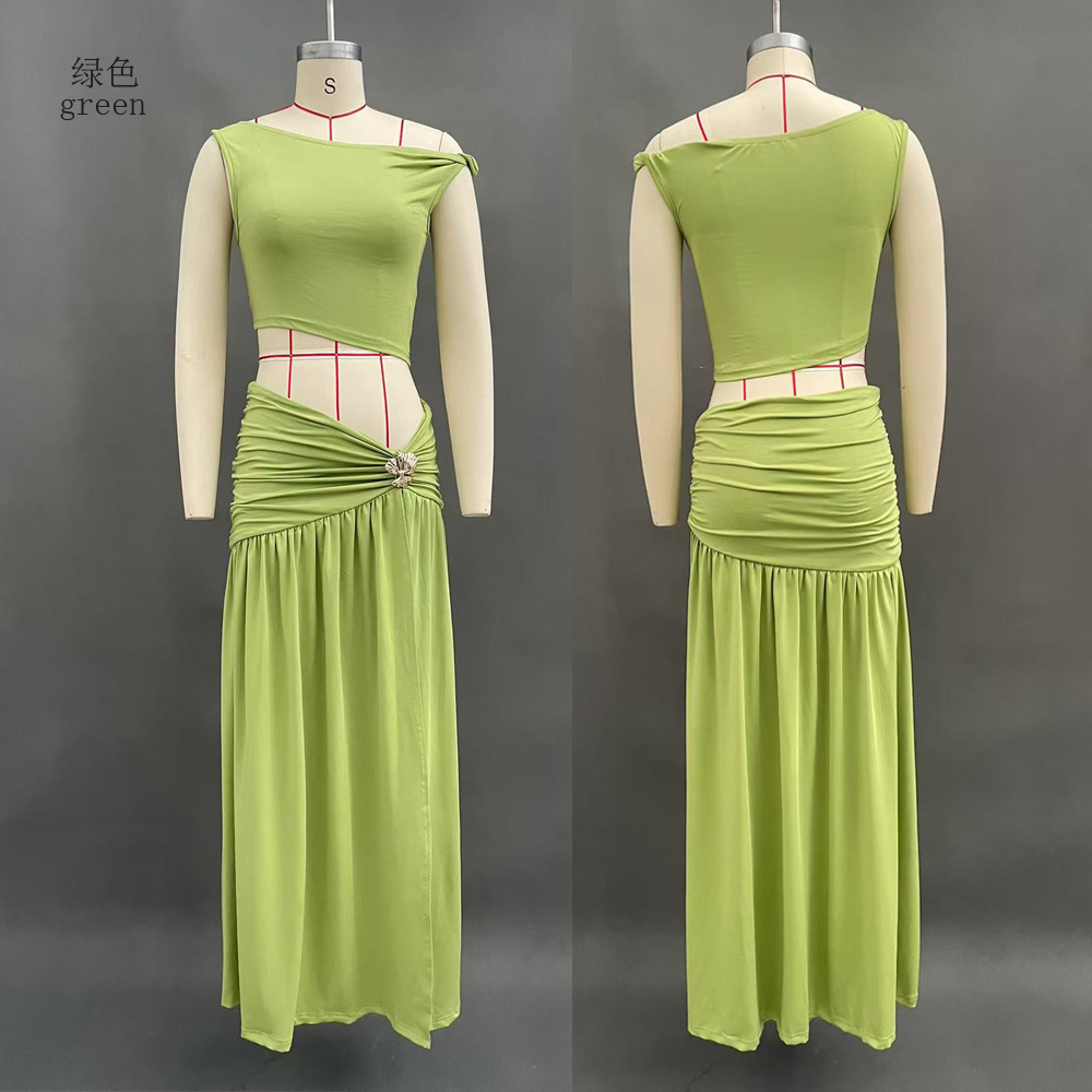 Sexy One-Shoulder Crop Top & Side-Slit Skirt Set