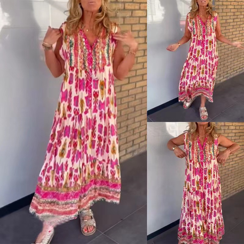 V-Neck Sleeveless Printed Maxi Dress