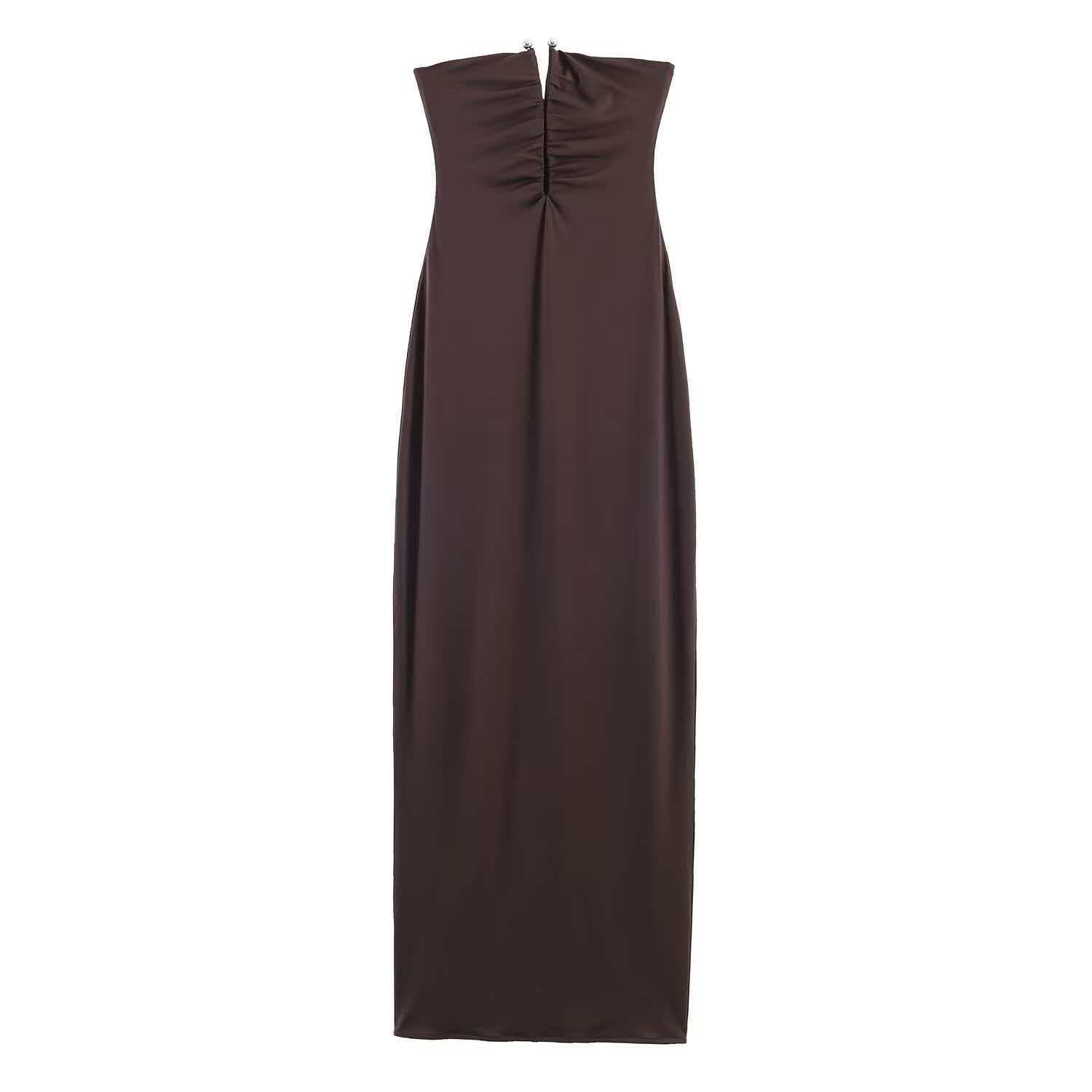 Women's Sleeveless Strapless High-Waist Split Bodycon Midi Dress