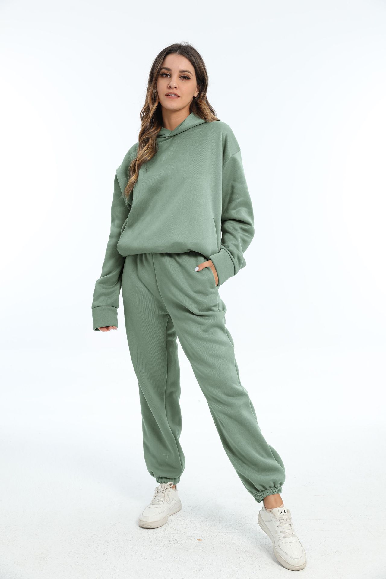 Women's Casual Thick Long-Sleeve Sweatshirt and Pants Two-Piece Set
