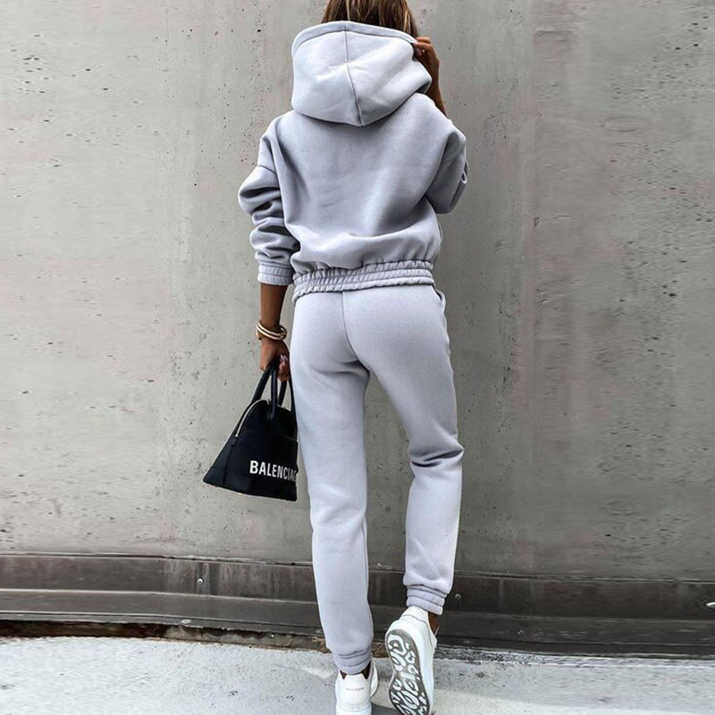 Women's Casual Solid Color Hoodie and Pants Set Long Sleeve Korean Style