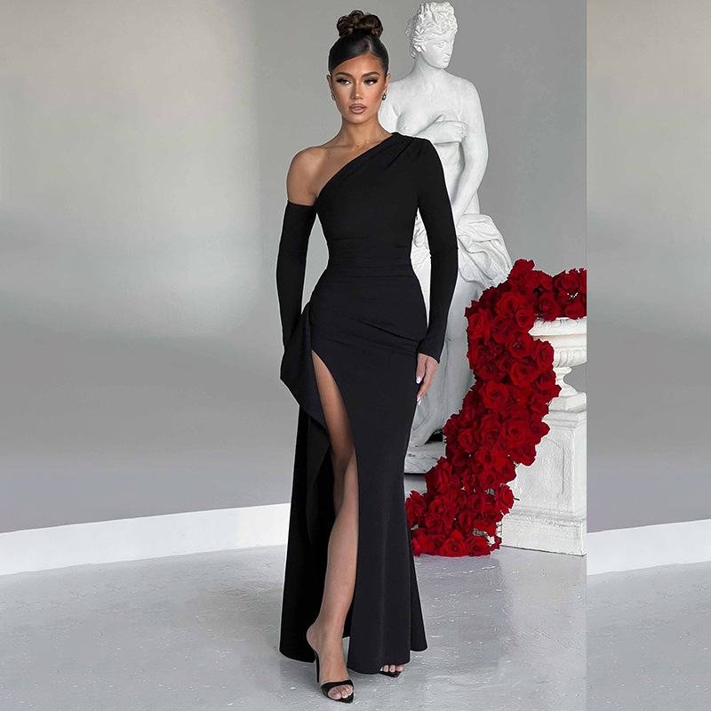 Sexy Asymmetric One-Shoulder High-Slit Long Dress