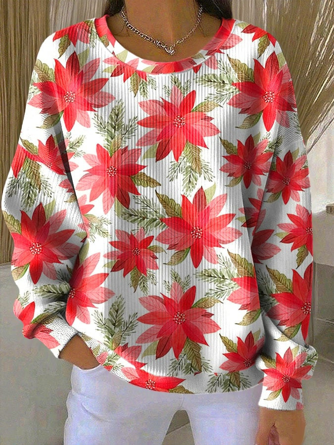 Women's Plaid Tree Floral Polka Dot Print Button Sweatshirt