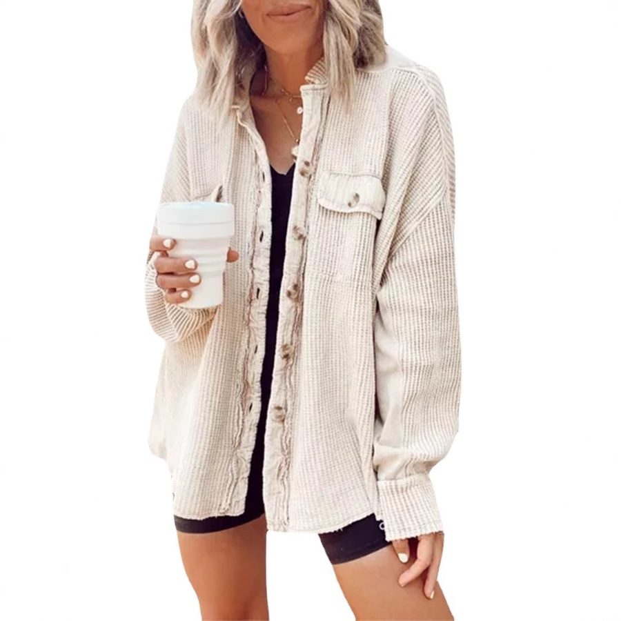 Women's Casual Lapel Collar Patchwork Irregular Shirt Jacket with Pockets