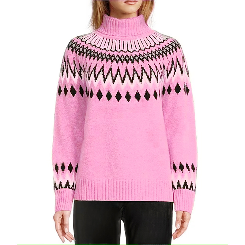 Women's Half Turtleneck Colorblock Slim Fit Knit Sweater