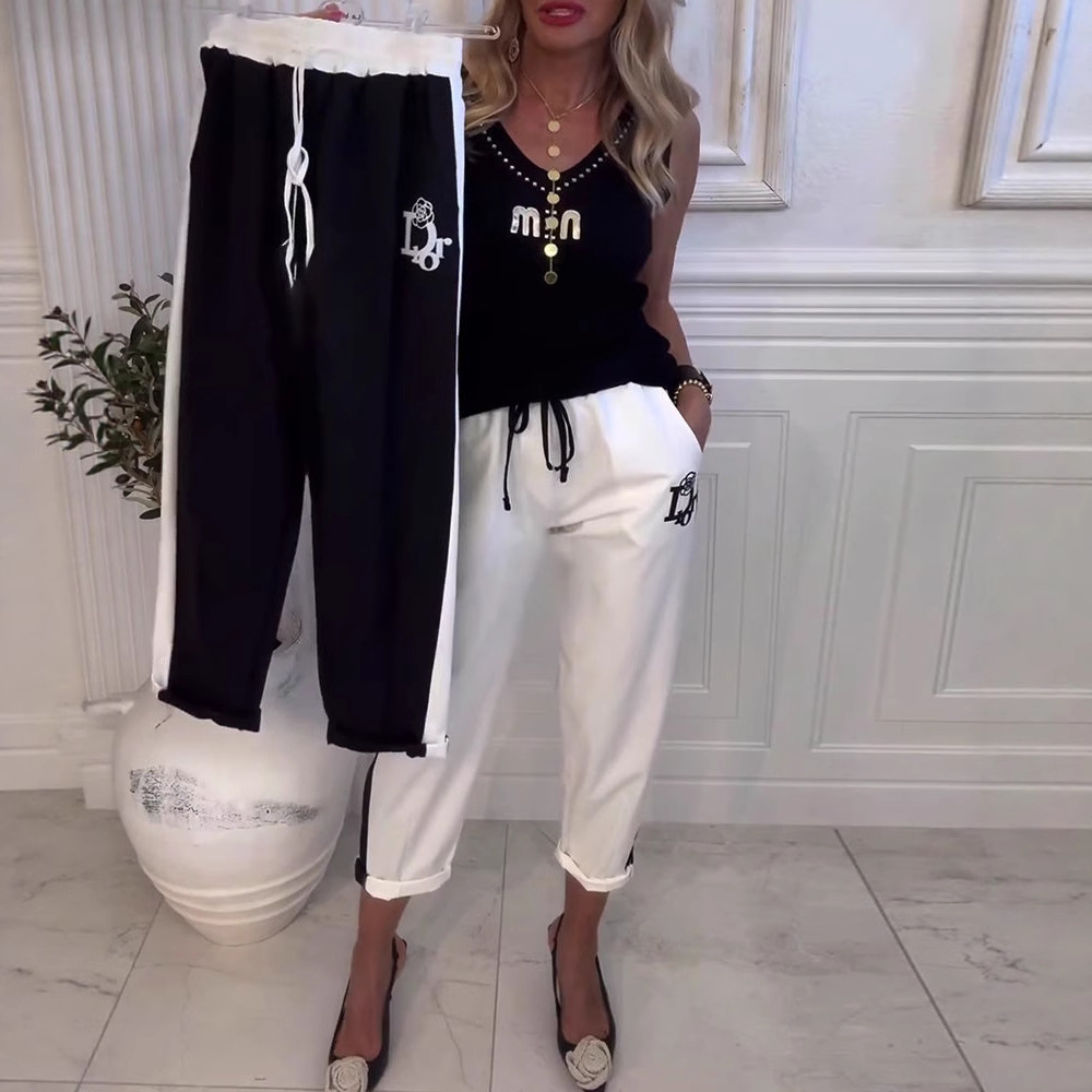 Women's Colorblock Loose Straight-Leg Pants with Pockets