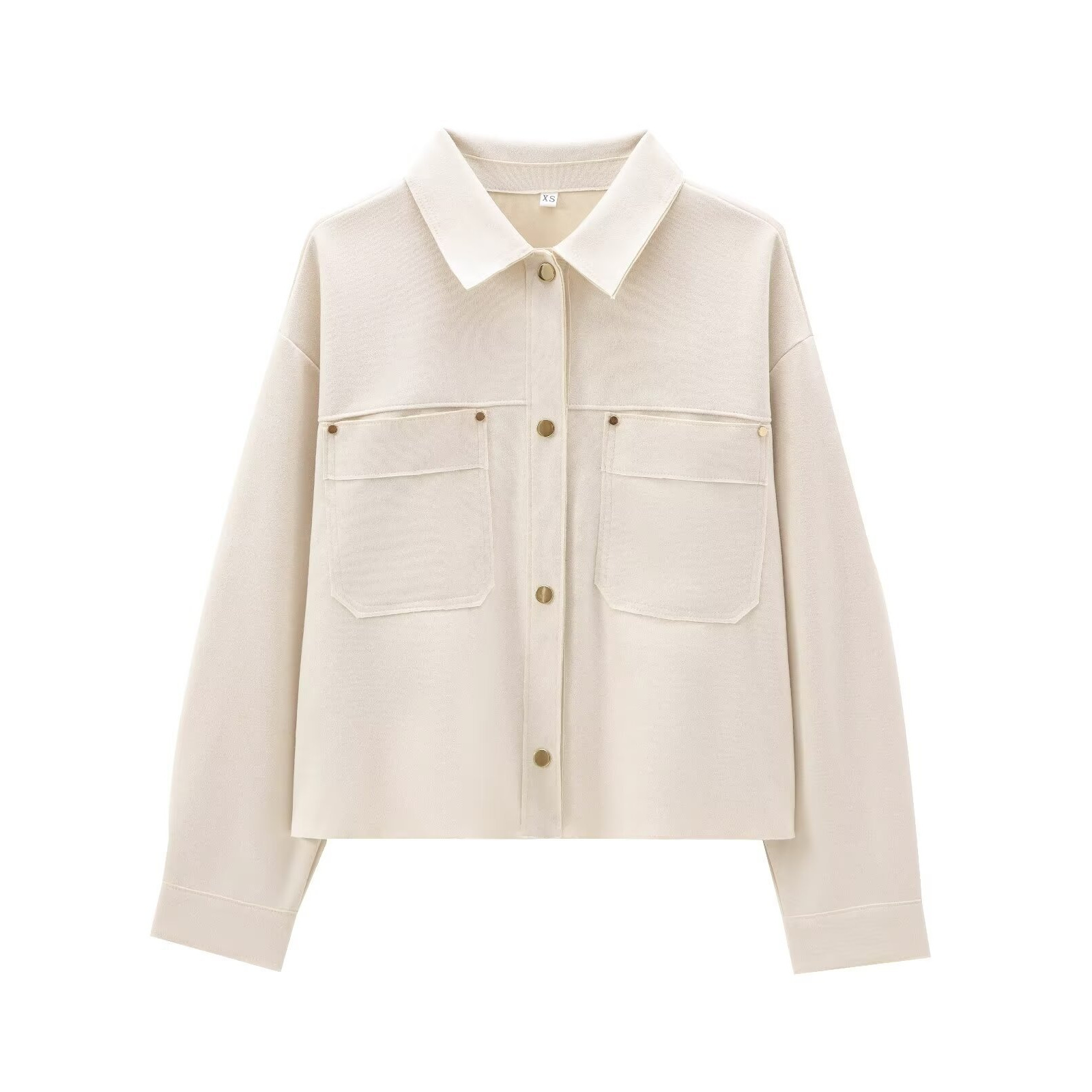 Women's Faux Suede Streetwear Jacket with Polo Collar
